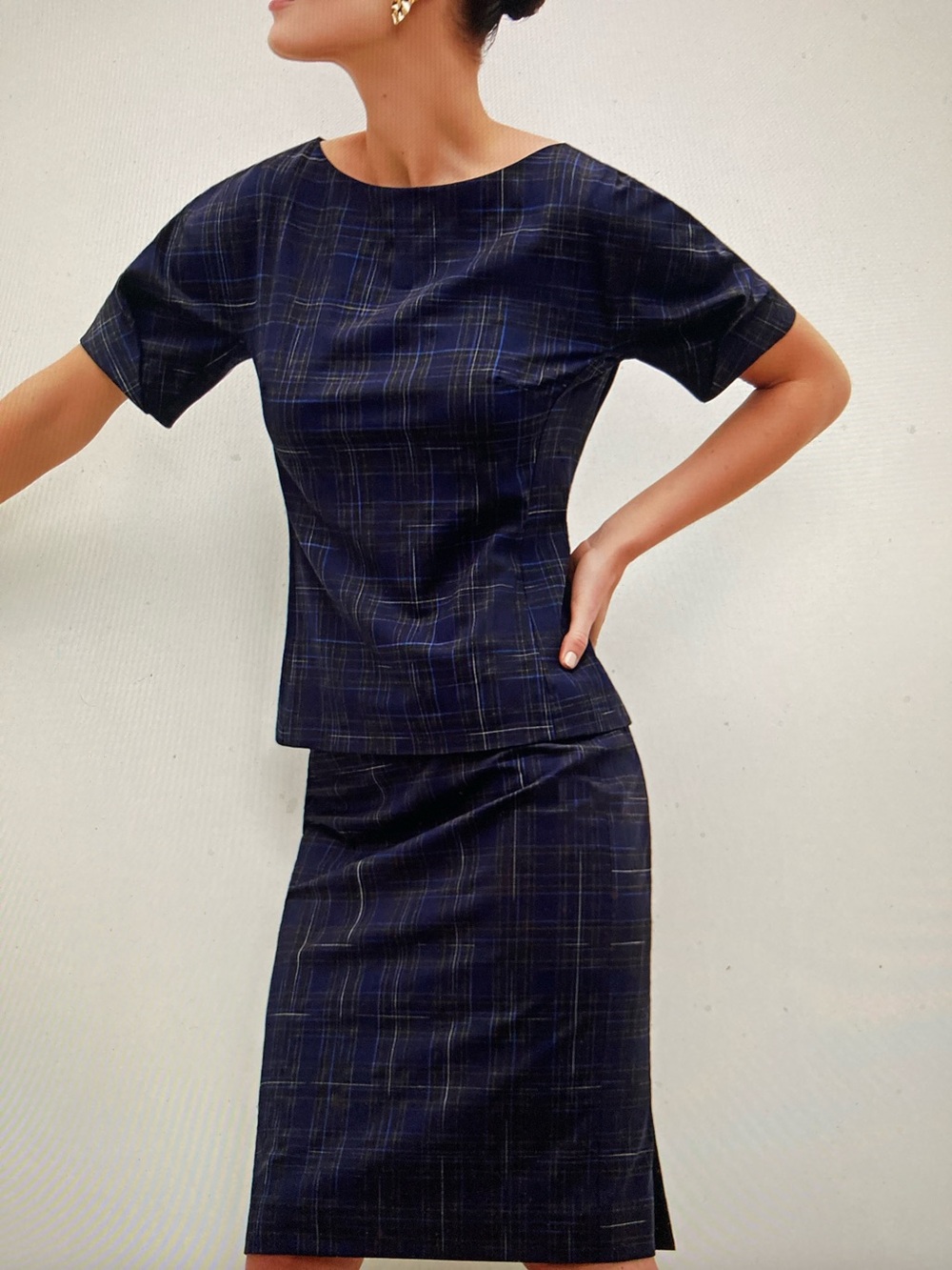 MM Lafleur Cobble Hill Navy Plaid Pencil Skirt